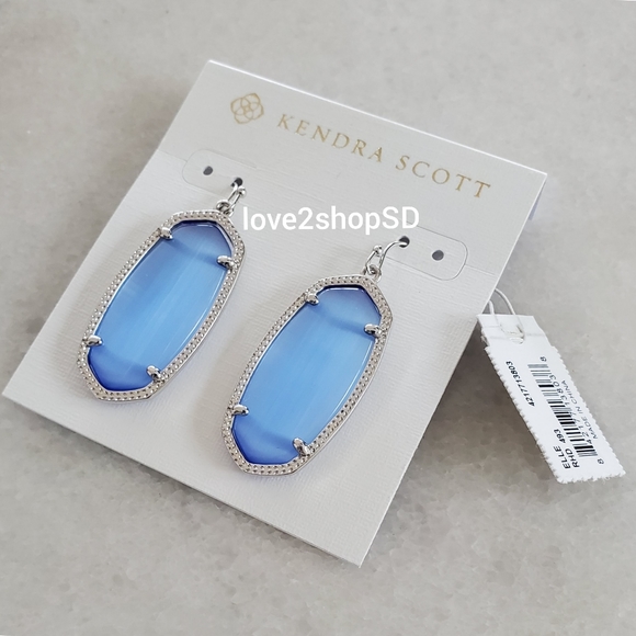 Kendra Scott Periwinkle Blue Cat's Eye Elle silver earrings NWT - Picture 2 of 3